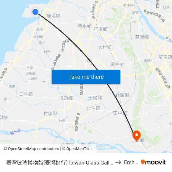 Taiwan Glass Gallery to Ershui map