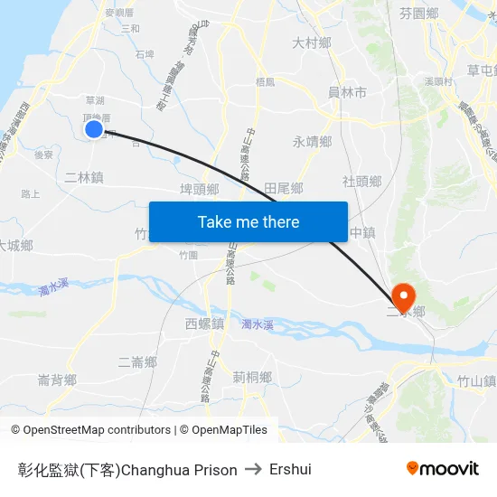 Changhua Prison to Ershui map