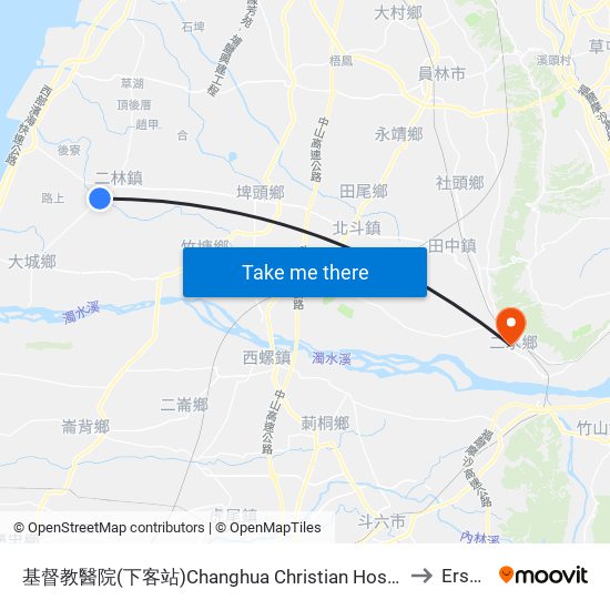 基督教醫院(下客站)Changhua Christian Hospital to Ershui map