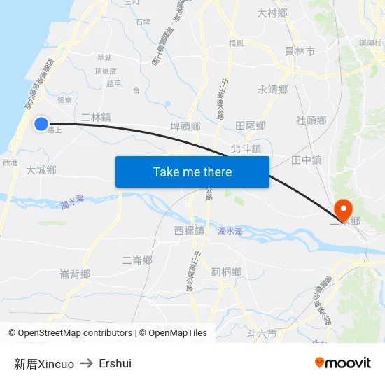 新厝Xincuo to Ershui map