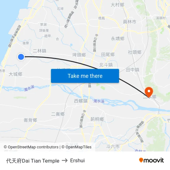 代天府Dai Tian Temple to Ershui map
