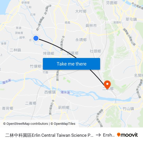 二林中科園區Erlin Central Taiwan Science Park to Ershui map