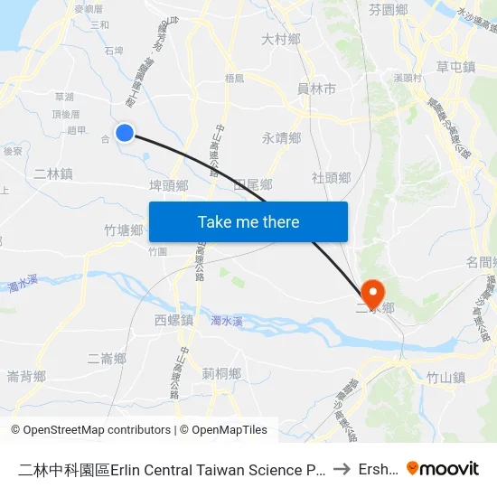 二林中科園區Erlin Central Taiwan Science Park to Ershui map