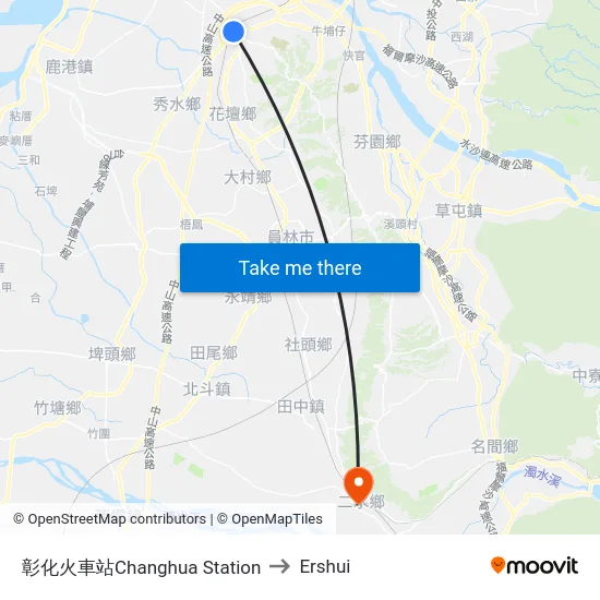 彰化火車站Changhua Station to Ershui map