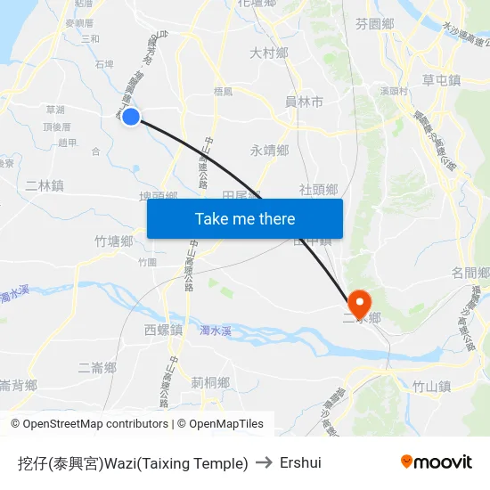 挖仔(泰興宮)Wazi(Taixing Temple) to Ershui map