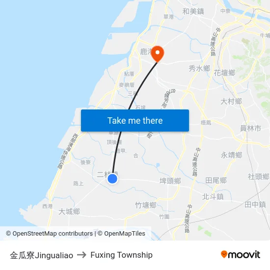 金瓜寮Jingualiao to Fuxing Township map