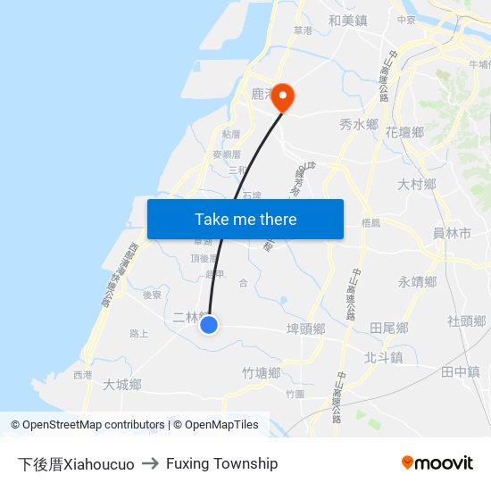 下後厝Xiahoucuo to Fuxing Township map