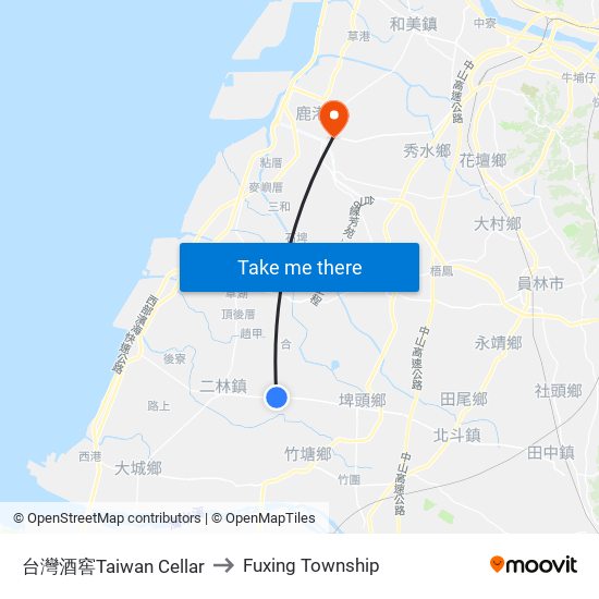 台灣酒窖Taiwan Cellar to Fuxing Township map