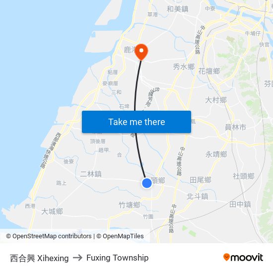 西合興 Xihexing to Fuxing Township map