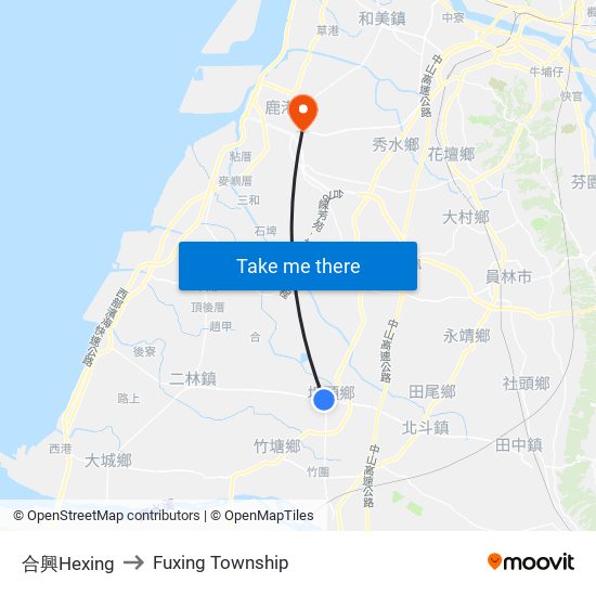 合興Hexing to Fuxing Township map