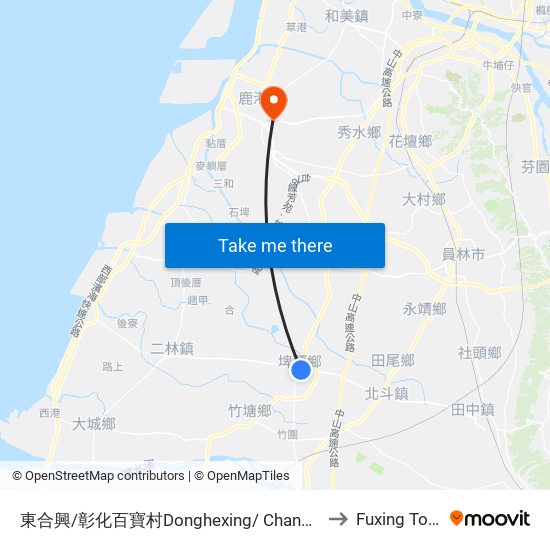 東合興/彰化百寶村Donghexing/ Changhua Souvenir Center to Fuxing Township map