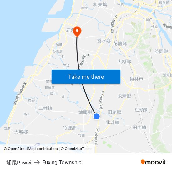 埔尾Puwei to Fuxing Township map