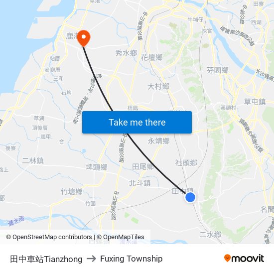 田中車站Tianzhong to Fuxing Township map