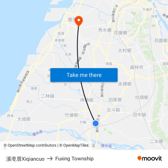 溪墘厝Xiqiancuo to Fuxing Township map