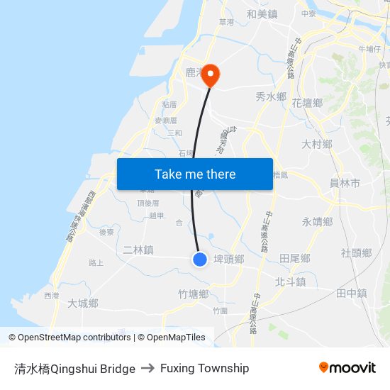 清水橋Qingshui Bridge to Fuxing Township map