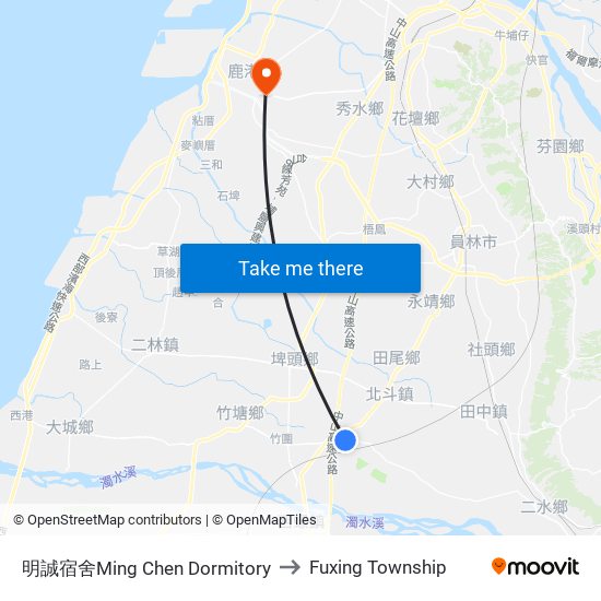 明誠宿舍Ming Chen Dormitory to Fuxing Township map