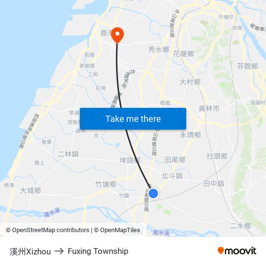 溪州Xizhou to Fuxing Township map