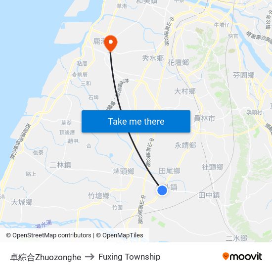 卓綜合Zhuozonghe to Fuxing Township map