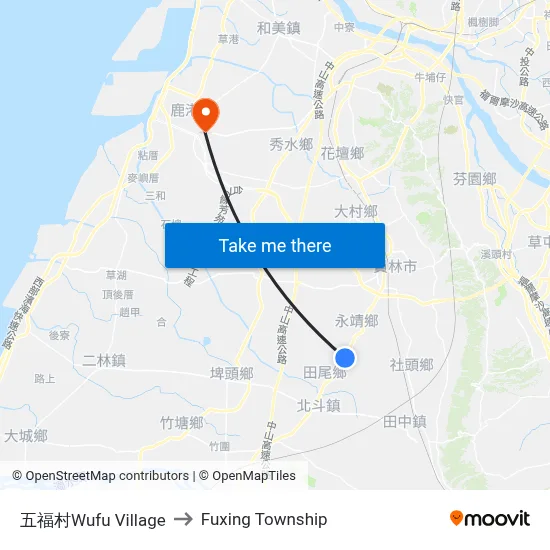 Wufu Village to Fuxing Township map