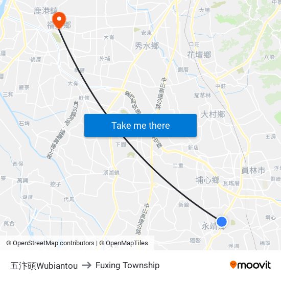 五汴頭Wubiantou to Fuxing Township map