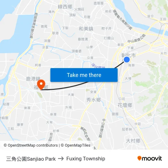 Sanjiao Park to Fuxing Township map