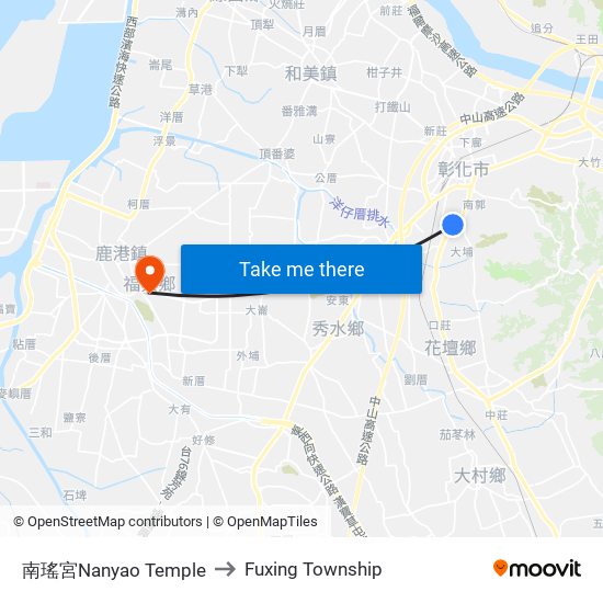 南瑤宮Nanyao Temple to Fuxing Township map