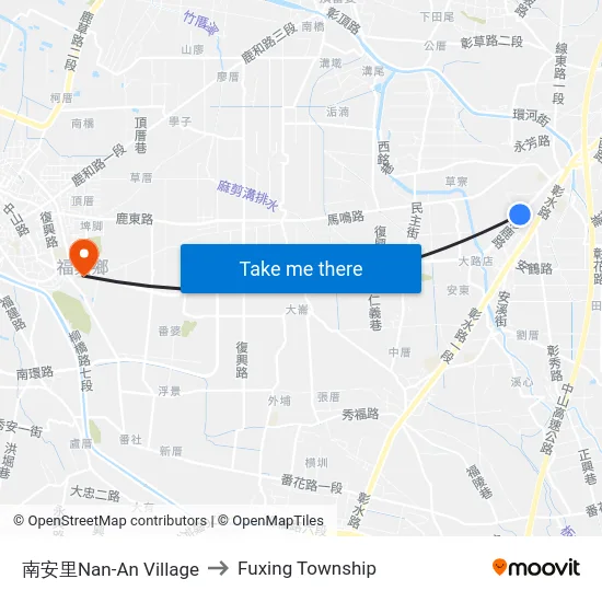 Nan-An Village to Fuxing Township map