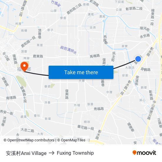 安溪村Anxi Village to Fuxing Township map