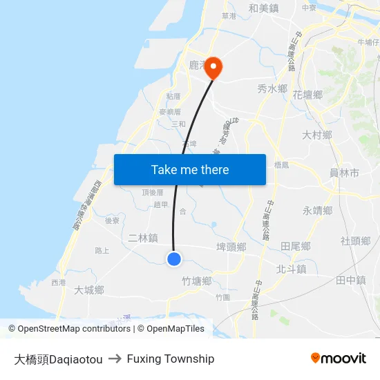 Daqiaotou to Fuxing Township map