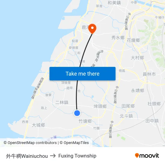 Wainiuchou to Fuxing Township map