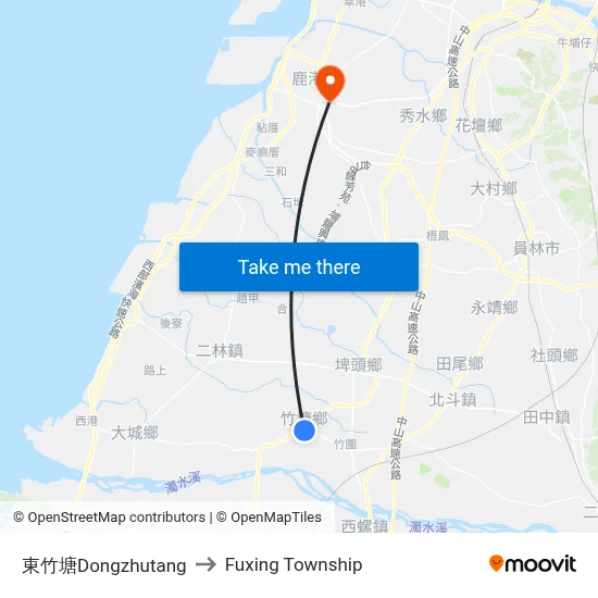 Dongzhutang to Fuxing Township map
