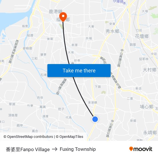 番婆里Fanpo Village to Fuxing Township map