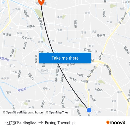 北頂寮Beidingliao to Fuxing Township map