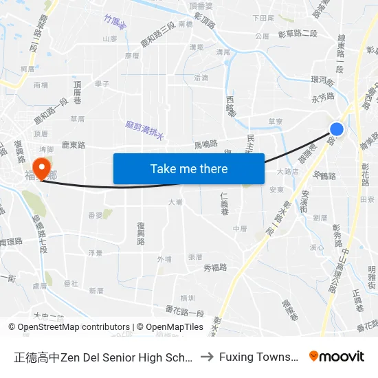Zen Del Senior High School to Fuxing Township map