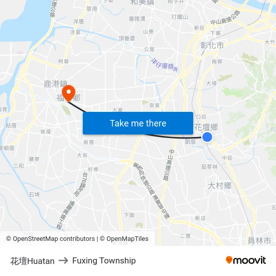 Huatan to Fuxing Township map