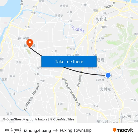Zhongzhuang to Fuxing Township map