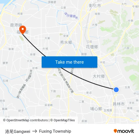 Gangwei to Fuxing Township map