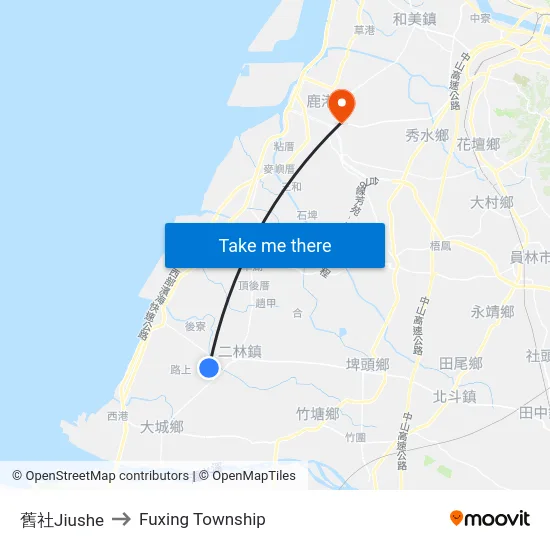 Jiushe to Fuxing Township map