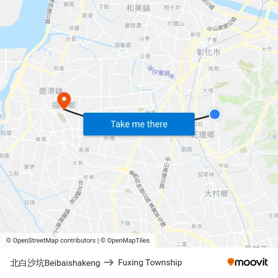 Beibaishakeng to Fuxing Township map