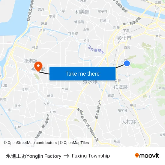 Yongjin Factory to Fuxing Township map