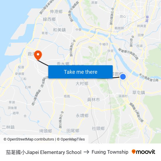 茄荖國小Jiapei Elementary School to Fuxing Township map