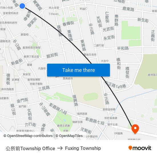 公所前Township Office to Fuxing Township map