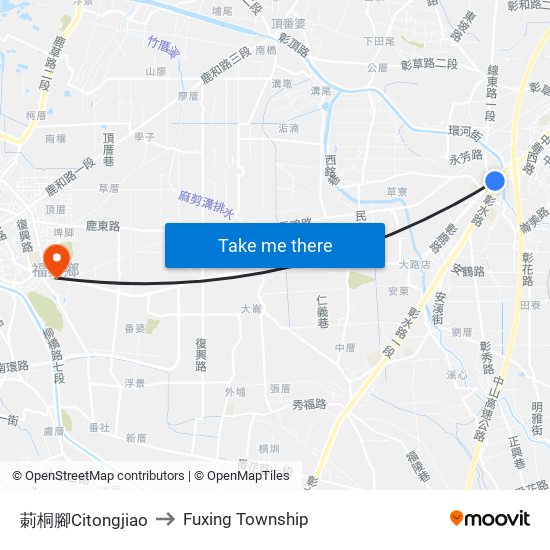 莿桐腳Citongjiao to Fuxing Township map