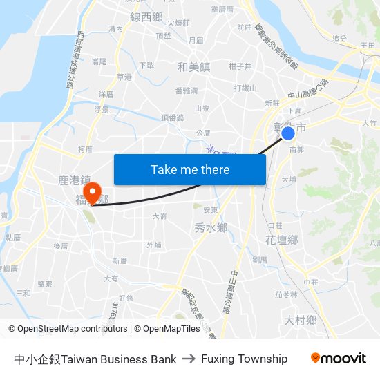 中小企銀Taiwan Business Bank to Fuxing Township map