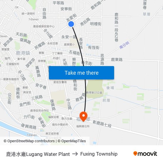 鹿港水廠Lugang Water Plant to Fuxing Township map