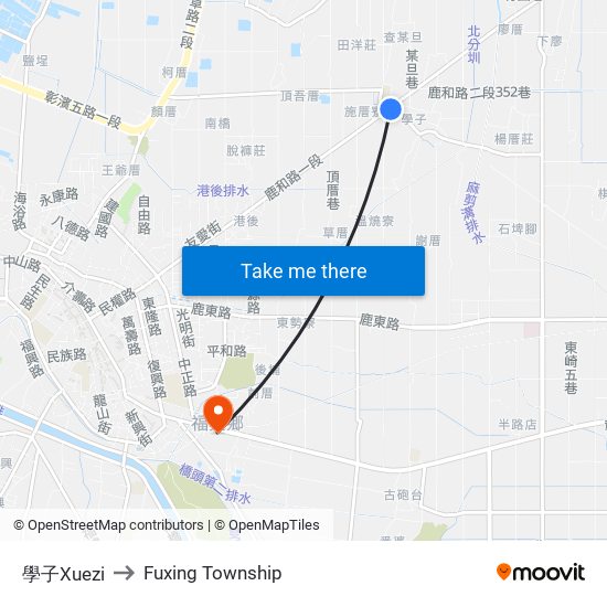 學子Xuezi to Fuxing Township map