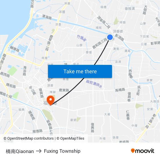 橋南Qiaonan to Fuxing Township map