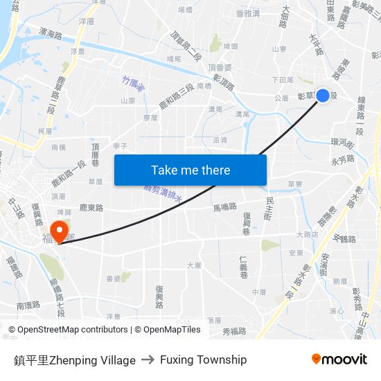 鎮平里Zhenping Village to Fuxing Township map