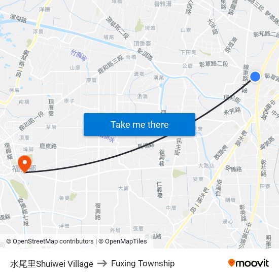 水尾里Shuiwei Village to Fuxing Township map