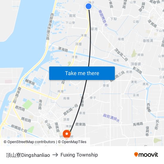 頂山寮Dingshanliao to Fuxing Township map